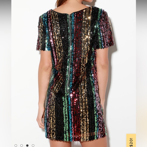 Lulu’s Multi Color Striped Sequin Shift Dress - Picture 4 of 4